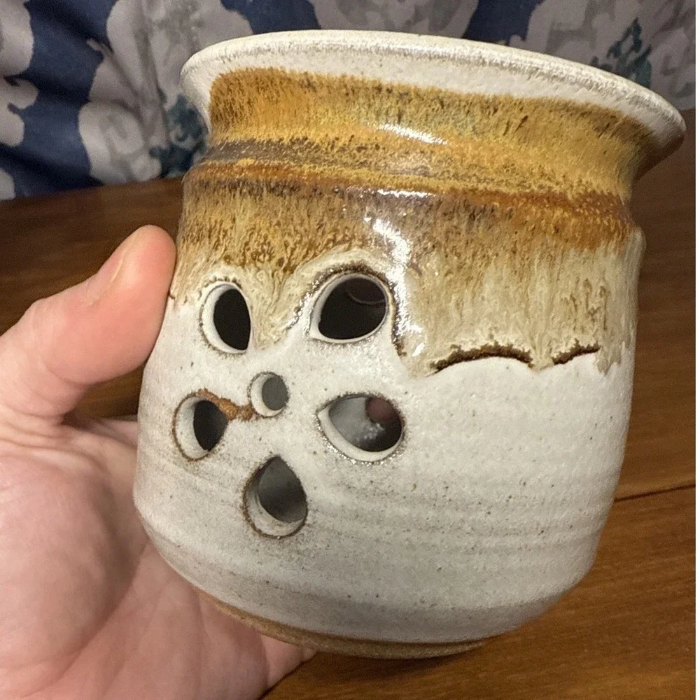 Vintage Mangum Pottery Candle‎ Holder Flower Cut Outs 1987 For Tea Light Candles